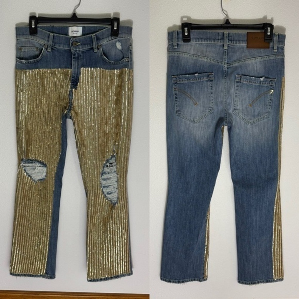 Dondup gold sequinned Paige distressed jeans size 27